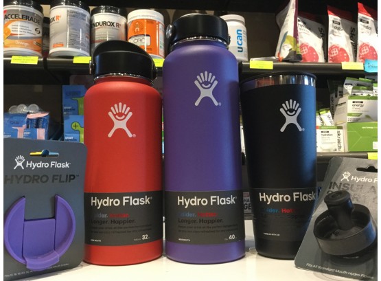 (3) Hydro Flasks, 32oz Wide Mouth, 22oz Tumbler, And 40oz Wide Mouth, And Caps Retail  121.91