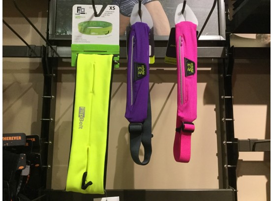 (3) FlipBelt Neon Yellow, XS 22”-25”, 2 AMPOD MicroStretch Quick-Clip Race Belts Pink And Purple, Retail 78.89