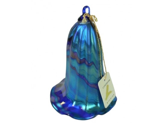 Lundberg Studio Art Glass Iridescent Blue Bell Ornament