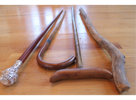 Nice Lot Of 4 Different CANES + WALKING STICKS!
