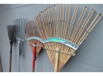 Lot Of 4 Different Sized Leaf Rakes!