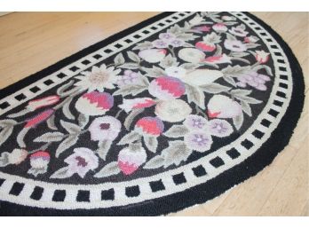 Black + White Flower  1/2 Circle HAND HOOKED RUG By COUNTRY HERITAGE COLLECTION! Cool Design!