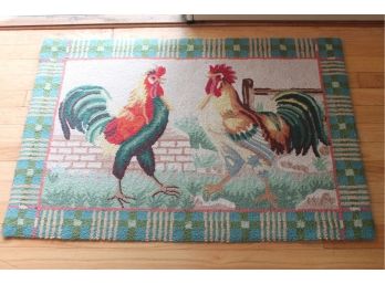 Colorful Vintage Rooster Hand Hooked Rug