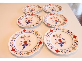 Amazing Set Of 6 Extremely Old Hand Painted Plates With Gold. Intialed By Artist