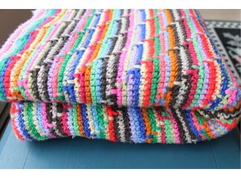 Muticolor Large Vintage HANDMADE AFGHAN Crochet Blanket Or Throw! #3 Of 3