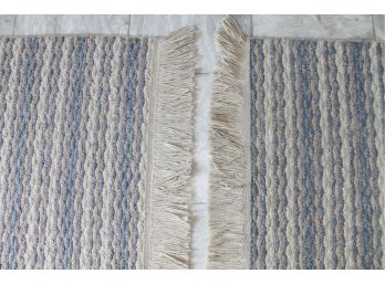 Nice Pair Of Woven Grey + Off White Fringed Rugs