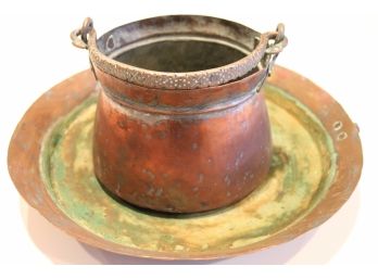 Lot Of 2 Amazing EARLY AMERICAN COPPER POT + TRAY!