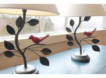 Lot Of 2 (A PAIR) Sweet CARDINAL BIRD TABLE LAMPS! Light Up Your Lives, All Of You BIRD LOVERS!!