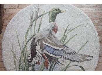 Large Hand Made Vintage  Hand Hooked Rug With Duck