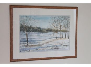 Gorgeous Framed Winter Scene Watercolor
