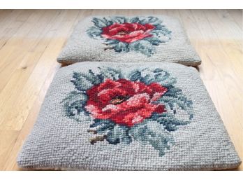 Awesome Pair Of Needlepoint Seat Pads With An Amazing Rose