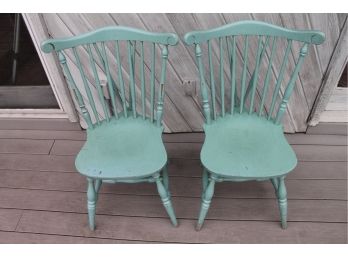 Amazing Set Of Blue EARLY AMERICAN Blue Finished WINDSOR Style Chairs By KNAPP & TUBBS!