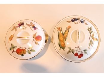 2 ROYAL WORCESTER EVESHAM CASSEROLE/Serving Dishes With Lids . Hand Painted. Fireproof. Made In England