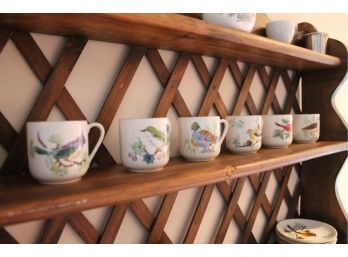 Great Set Of 6 Painted Bird Demi -Tasse Cups And Matching Saucers By LJ