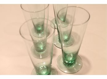 Great Lot Of 6 Green PILSNER BEER Tall Glasses!