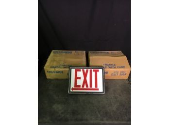 Pair Of Vintage Aluminum Exit Signs NOS