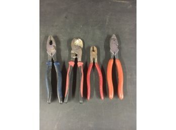 Lot Of 4 Klein Pliers Journeyman Cable Cutter And Linesman