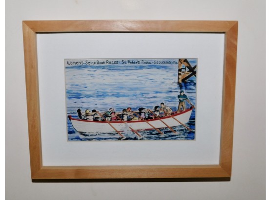 Gloucester Massachusetts Rowing Race St Peter's Festival Watercolor