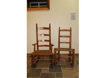 Vintage Pair Of Two Ladderback Rocking Chairs