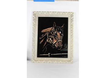 Vintage Signed Velvet Horse Painting