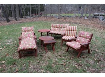 Nice Rustic Red Outdoor Patio Set Of 7 Pieces With Reversible Cushions