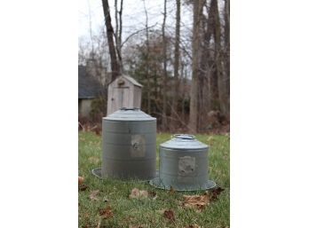 Vintage Aluminum Chicken Feeder Lot Of 2