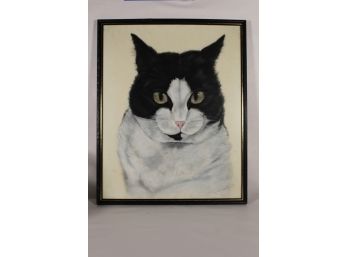 Wonderful Vintage Black And White Cat Art Signed 1977