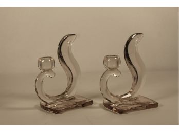 2 Vintage Glass Candle Holders Beautiful Design