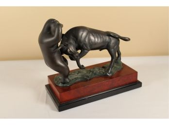 Nice Bull And Bear Stock Trading Financial Statue Figure Solid Brass