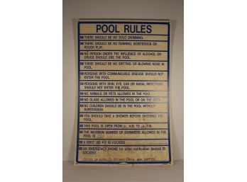 Vintage Plastic Pool Rules Sign