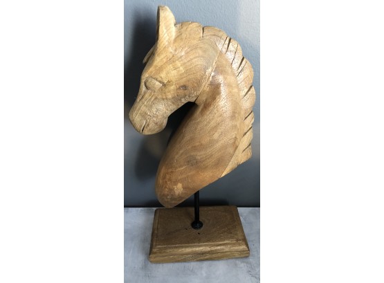 Decorative Carved Wood Horse Head On Base