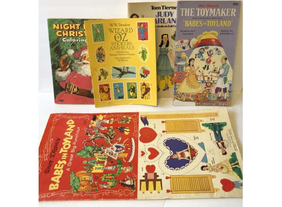 Vintage Children's Books Stickers, Punch Out Figures, And Coloring Book