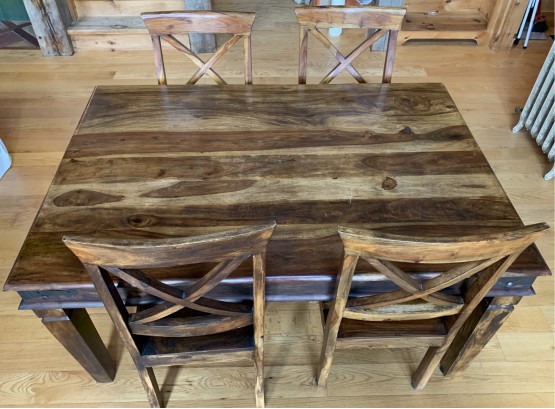 Gorgeous Country Farm Table With Metal Straps And Four Matching Chairs