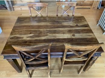 Gorgeous Country Farm Table With Metal Straps And Four Matching Chairs