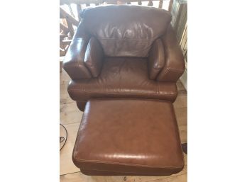 Over Sized Brown Leather Chair And Ottoman