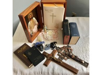 Religious Lot - Bibles, Prayer Books, Rosaries Crucifixes