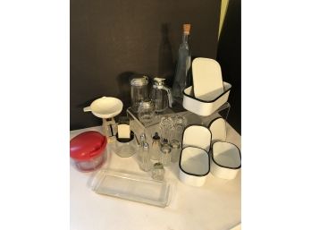 LOT: Enamel Refrigerator Boxes, S&P, Scale, Hand Food Processor, Gemco, Androck