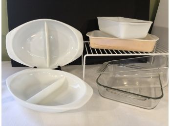 2 PYREX Divided Dishes, 2 Fire King & 2 Pyrex Baking Dishes