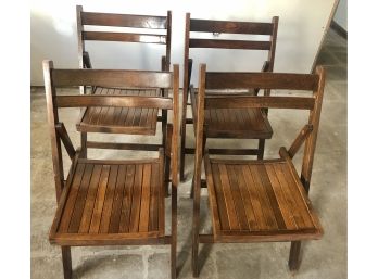 Lot Of Four Vintage Slatted Wooden Folding Chairs