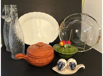 Assorted Glass& Pottery Lot With 14” Sheffield Bone China Platter