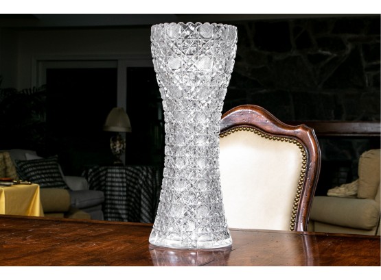Massive And Intricately Hand Carved Crystal Vase