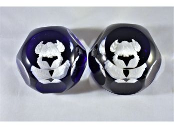 Pair Of Baccarat Sulphite Cancer Paperweights