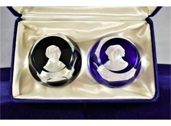 Franklin Mint 1974 And 1975 The Bicentennial Collection Of Cameos In Crystal Paperweights