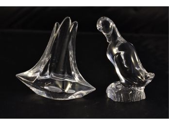 Pair Of Crystal Daum France Signed Figurines Lot 1