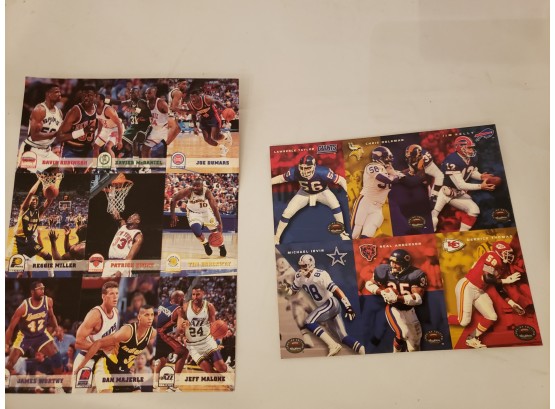 Two Sheets Of Uncut Basketball And Football Cards