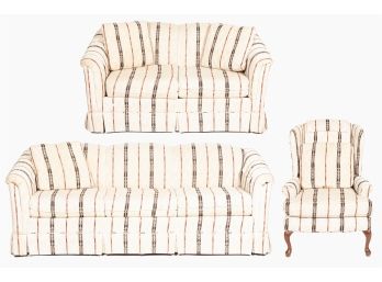 Traditional Striped Couch, Loveseat & Armchair Set