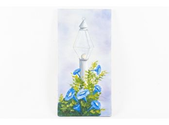 Signed Painting Of Lamppost With Flowers