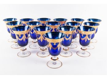 Gilded Cobalt Glass Water Goblets