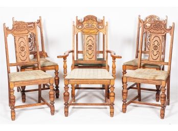 Carved Wood Chairs With Bobbin Turned Legs