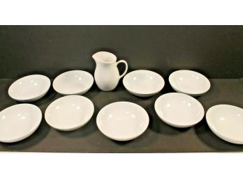 Ten Piece's Of Centura By Corning - Nine 5' White Bowls & A 5' Pitcher